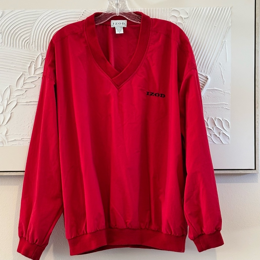 Vintage Izod Men's Red SZ M Pullover Jacket Zippered Pockets  V-Neck